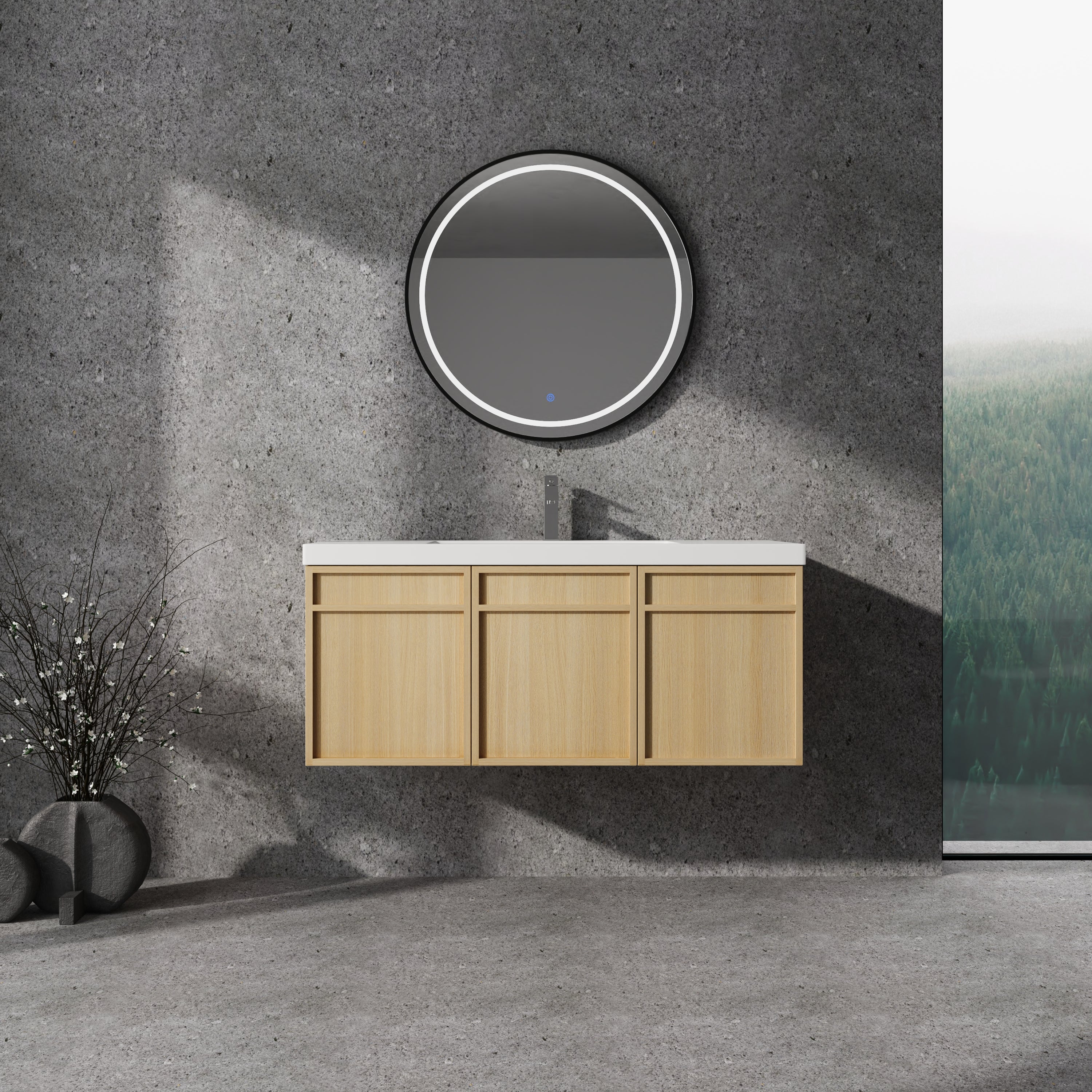48" Wall-Mounted Bathroom Vanity with Resin Sink
