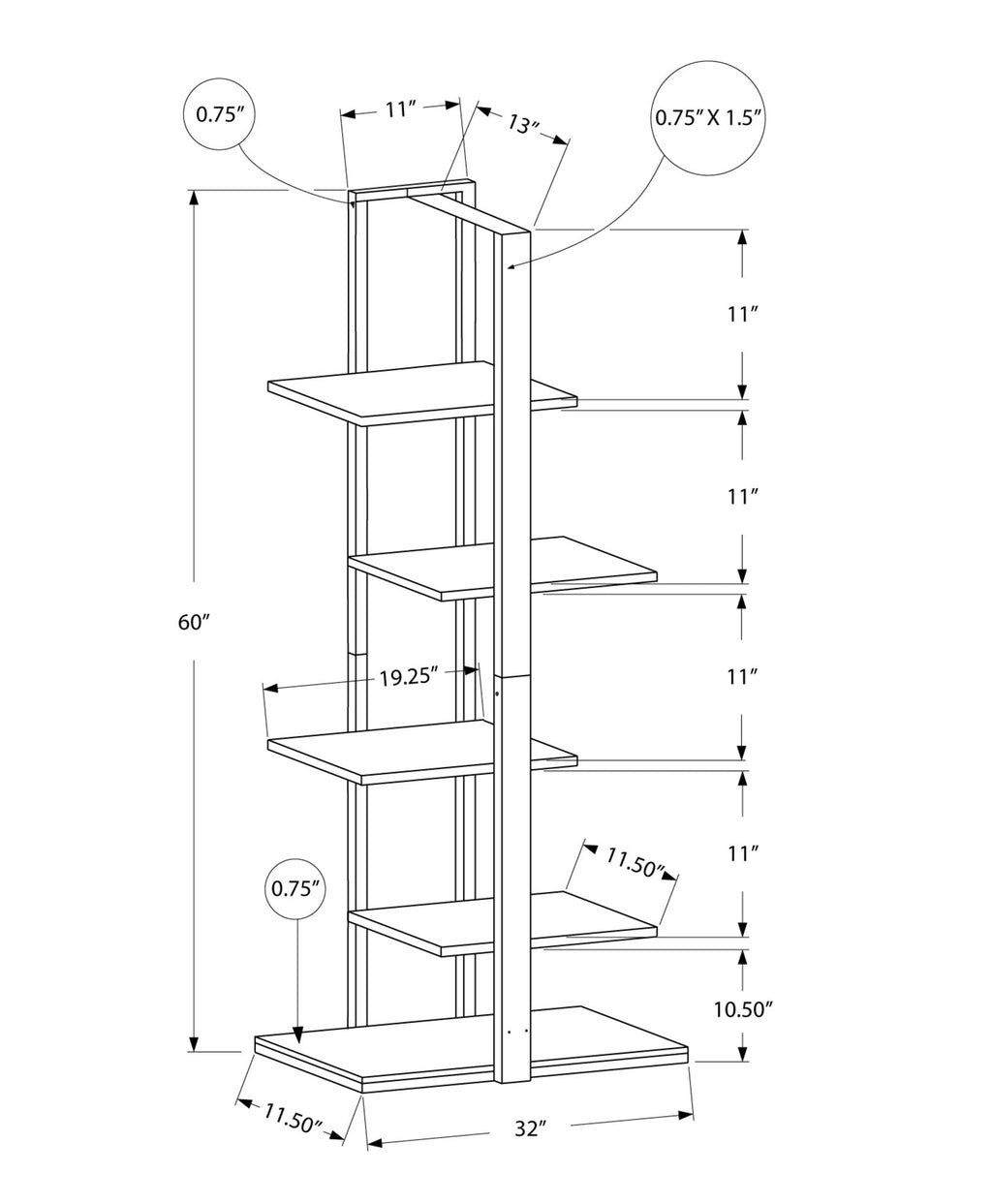 5 Tier Bookshelf Etagere