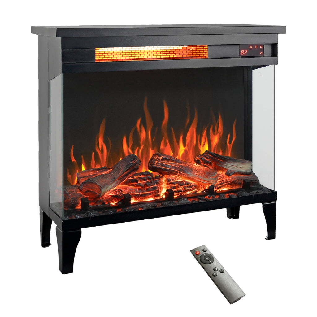 24 Inch Three Sided Glass Electric Fireplace with Feet