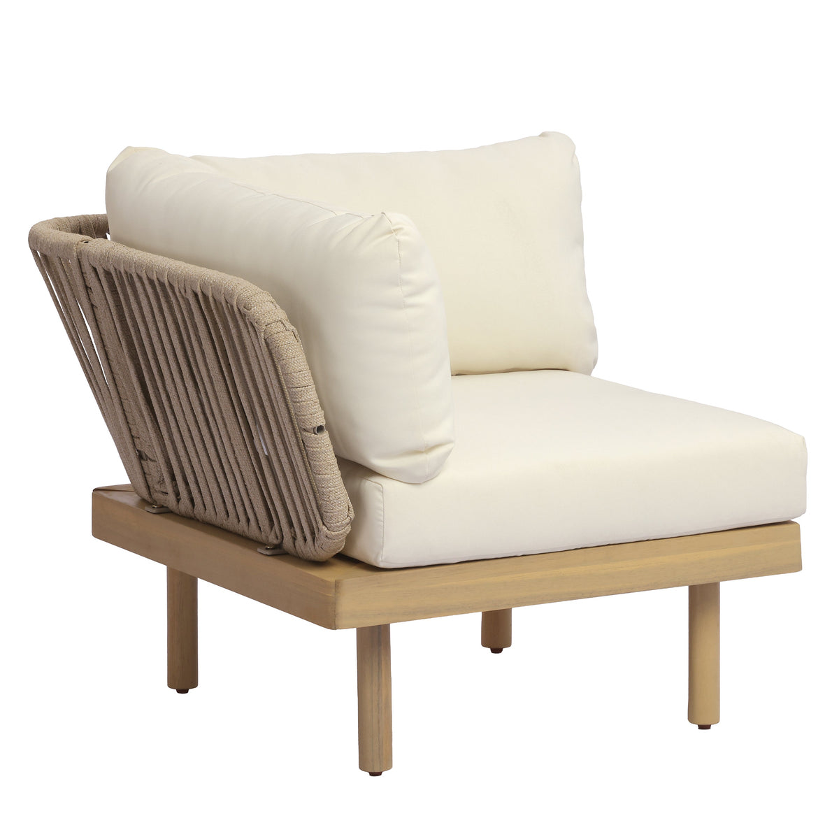 4-Piece Acacia Wood Outdoor Sofa Set with Rope Back