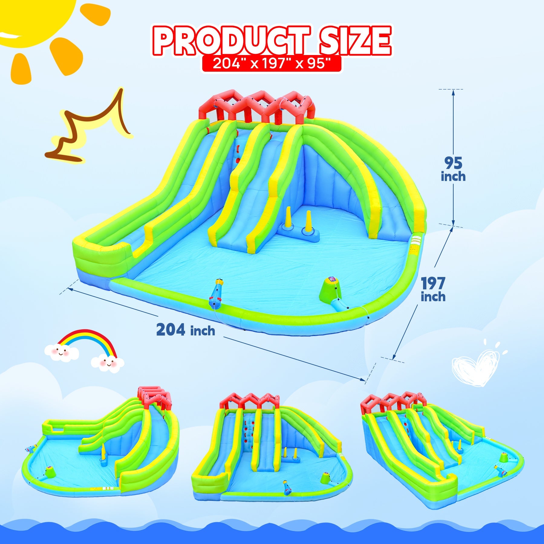 7 in 1 Inflatable Water Park with Three Slides