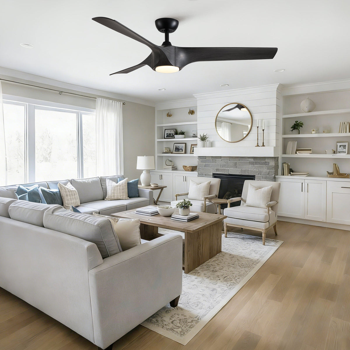 56" Modern Farmhouse Reversible Quiet Motor Ceiling Fan Light