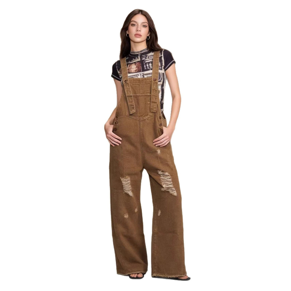 Women's Retro Loose-Fit Wide-Leg Denim Overalls