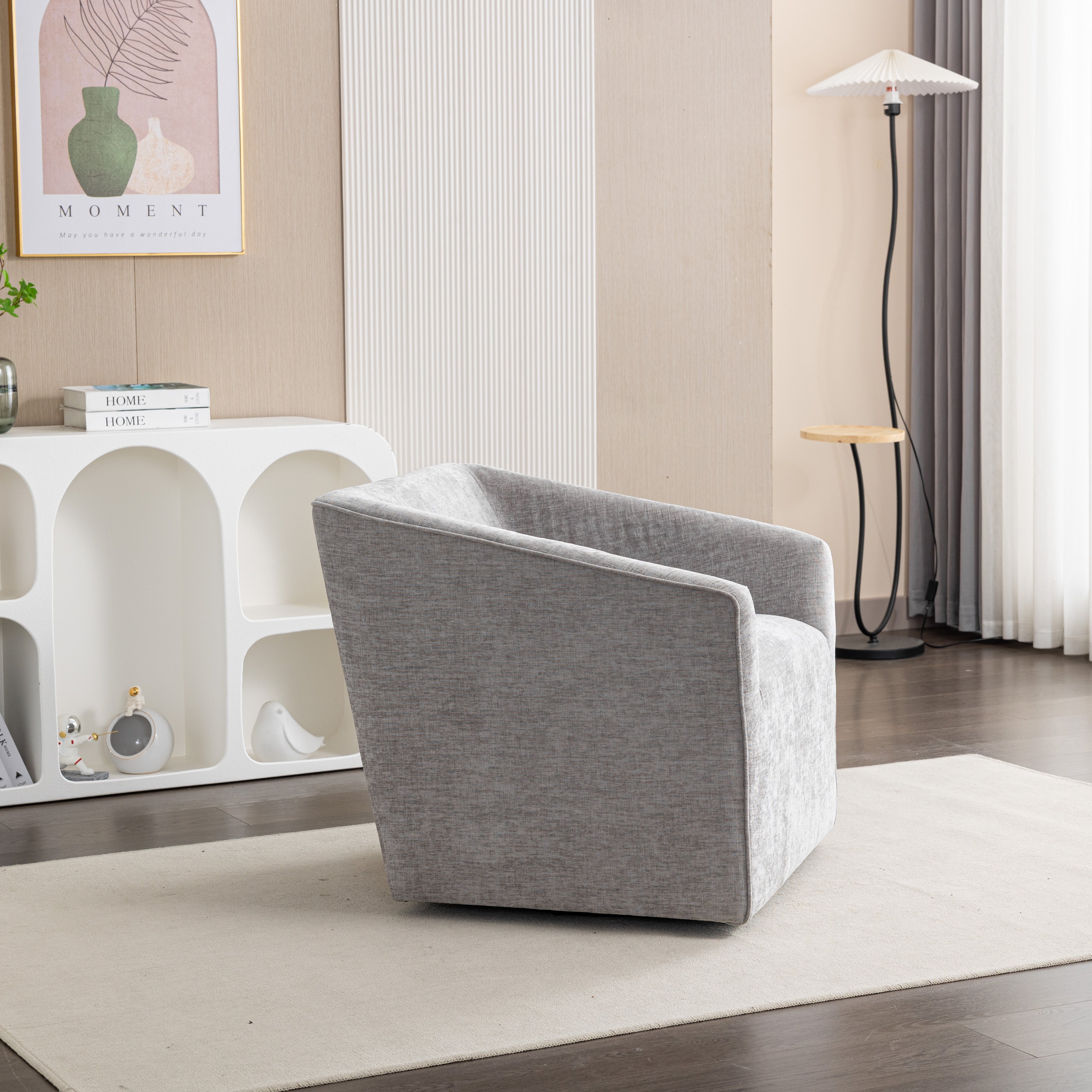 Nice Modern Upholstered Barrel Armchair, 360° Swivel