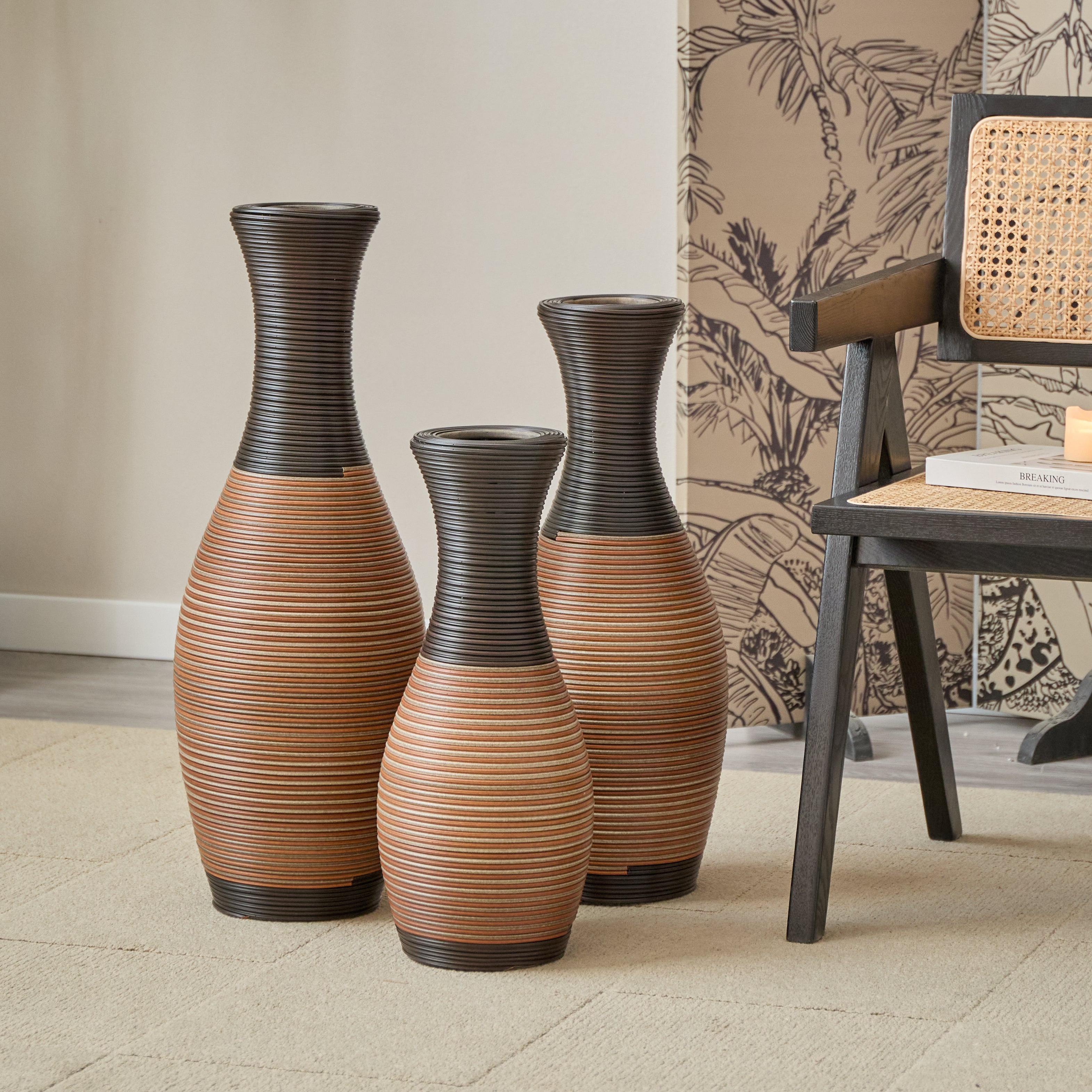 Hand-Woven PVC Rattan Vases Set of 3