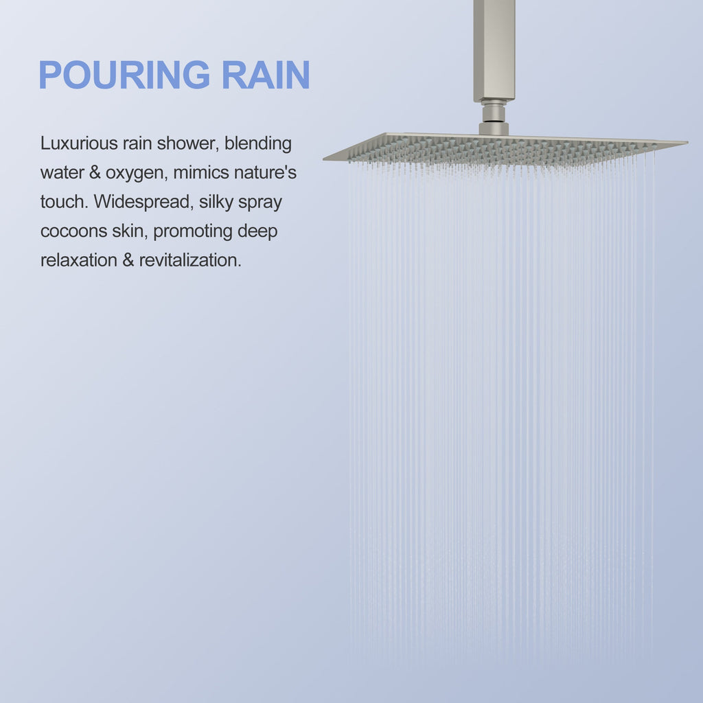 10" Square Rainfall Shower Head, Wall/Ceiling Mounted, Brushed Nickel