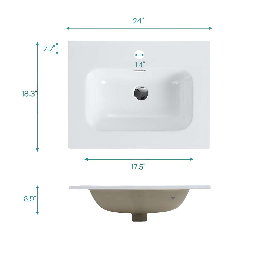Glossy White Ceramic Integrated Sink