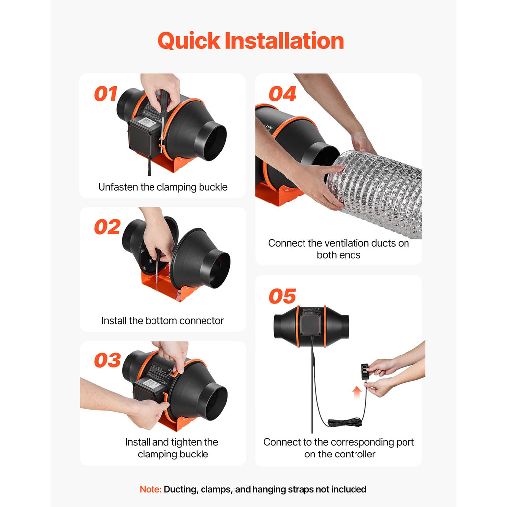 Inline Duct Fan, 205 CFM 4 inch EC Motor Ventilation Fan