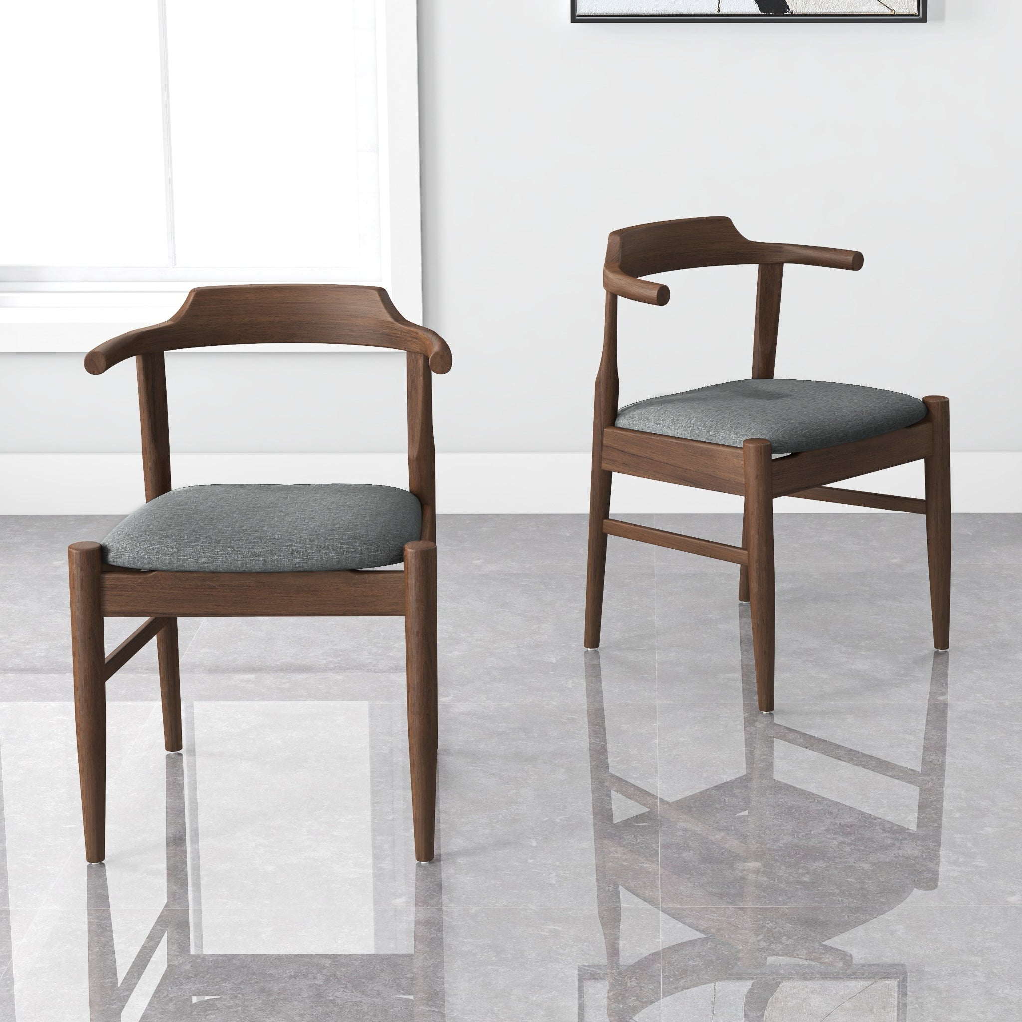 Leon Mid-Century Modern Grey Fabric Dining Chair Set of 2