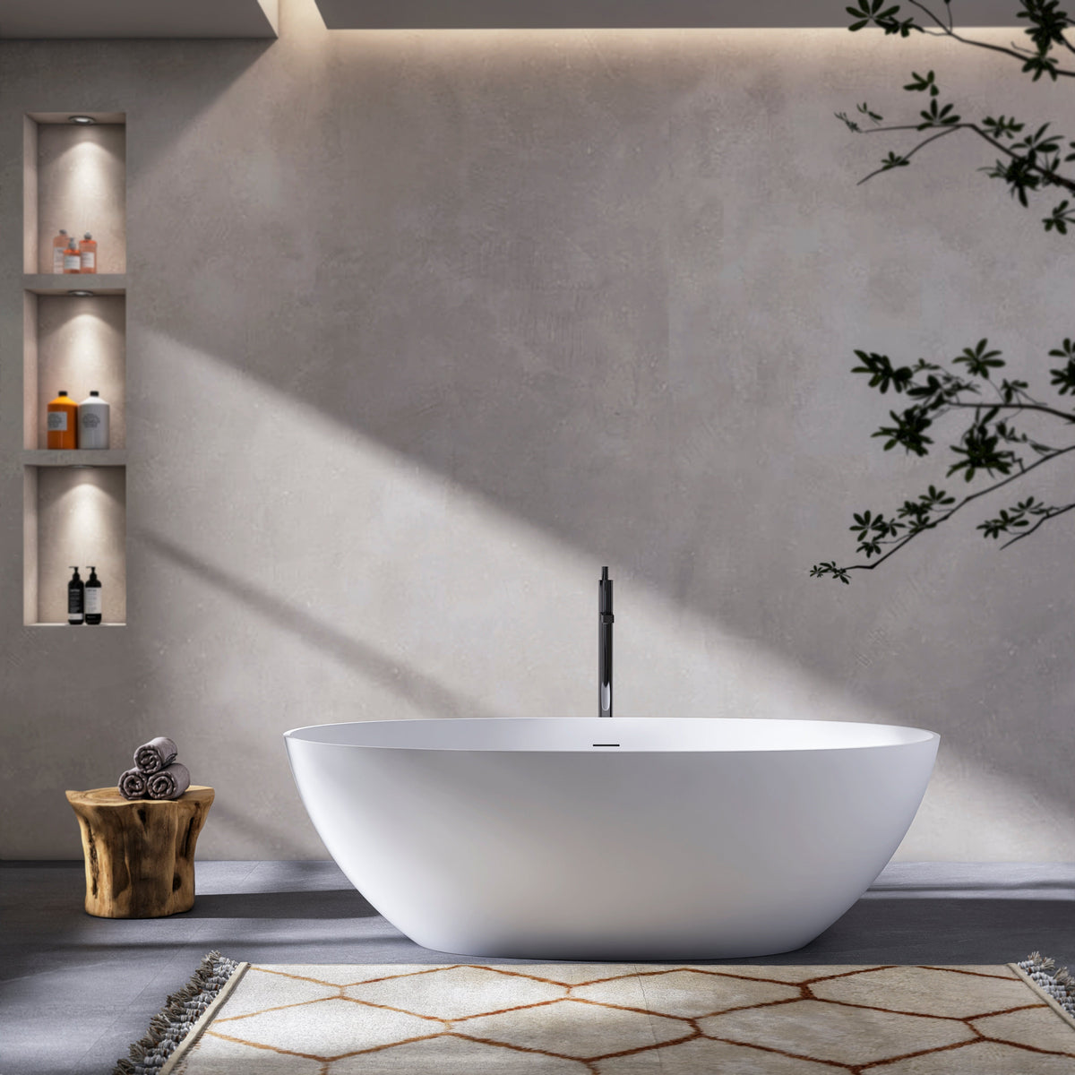 Freestanding Solid Surface Soaking Bathtub