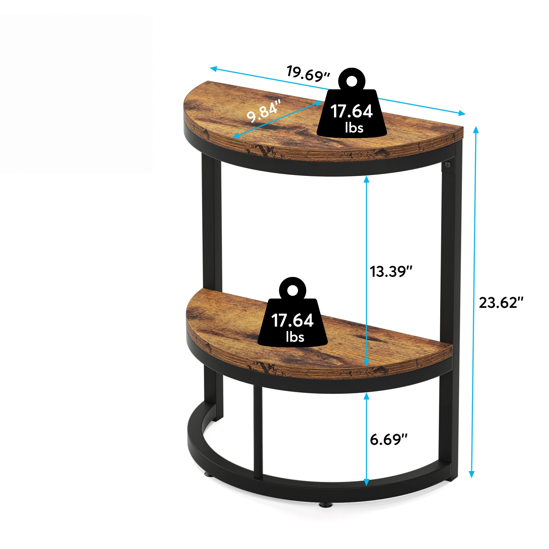 Slim Half Moon 2-Tier Semi-Circle End Table, 19.69" Rustic