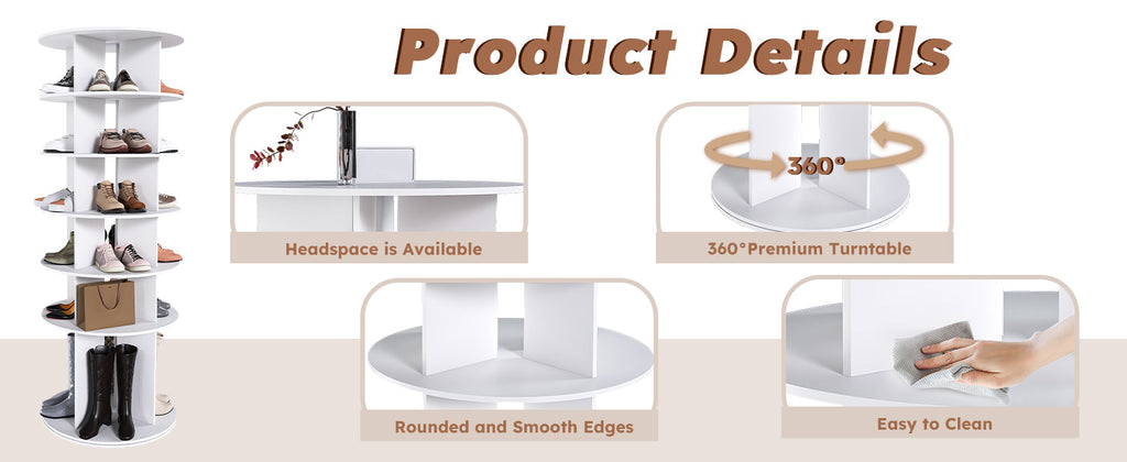 Rotating Shoe Rack Tower, 6-Tier Spinning Shoe Rack