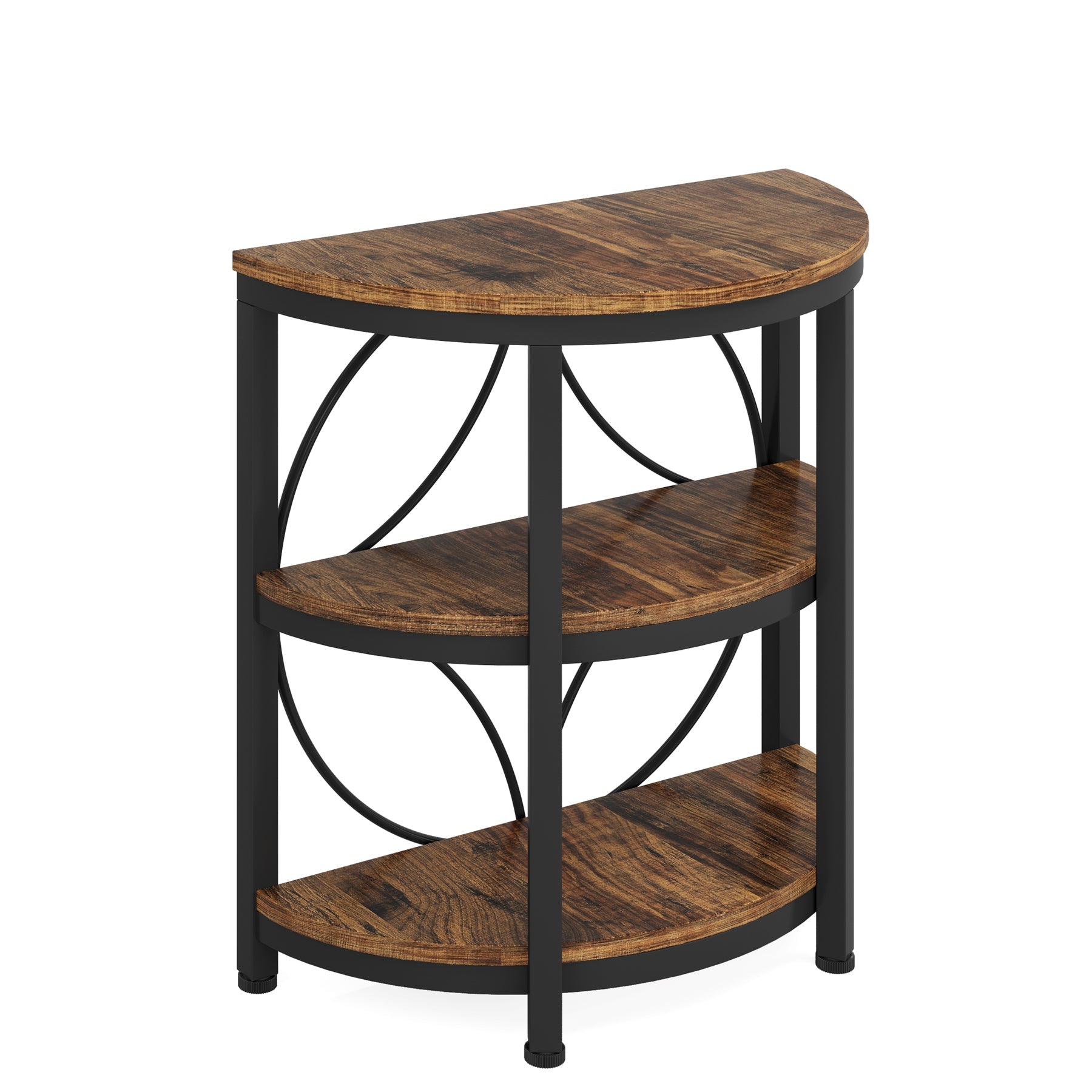 23.62” Industrial 3-Tier Half Moon End Table