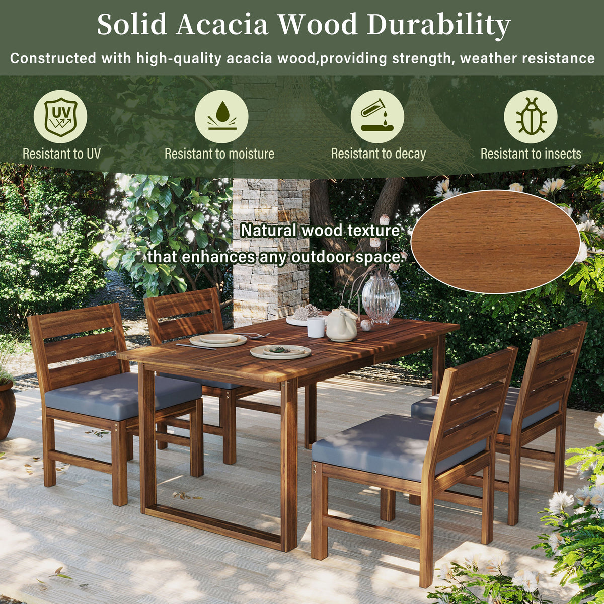 U_STYLE Farmhouse 5-Piece Outdoor Patio Dining Set
