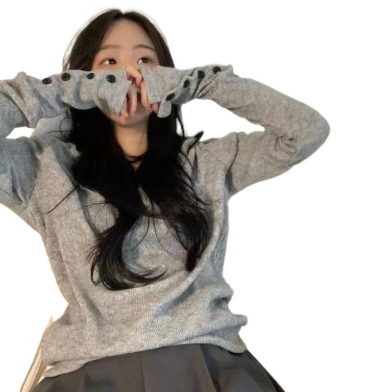 Korean-style Elegant And Versatile Top With Slit Cuffs