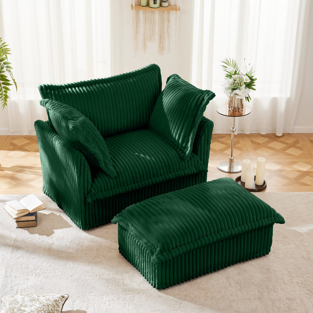 Upholstered Slipcovered Armchair with Ottoman Set of 2