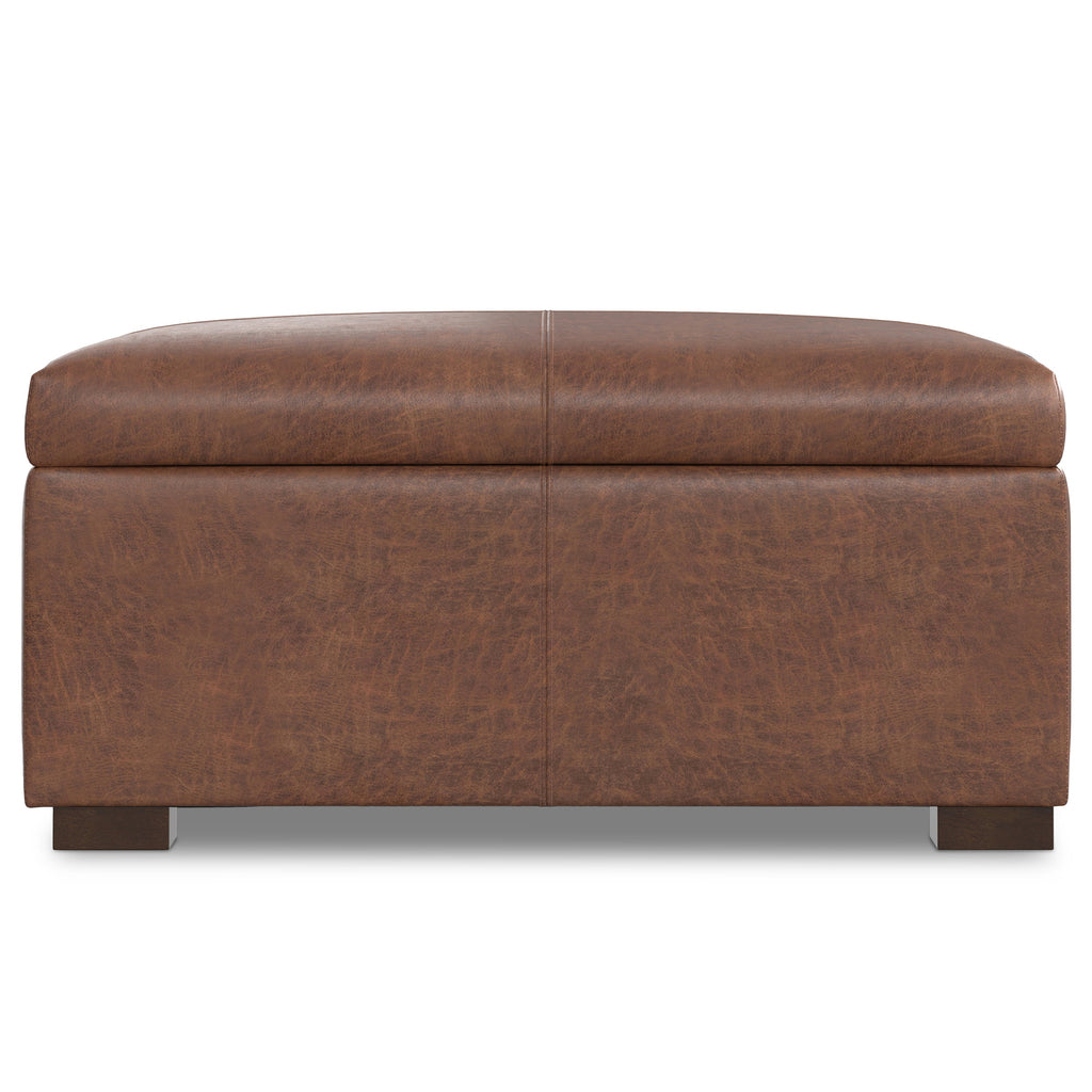 Gabbie 36 Inch Wide Square Coffee Table Storage Ottoman in Distressed Saddle