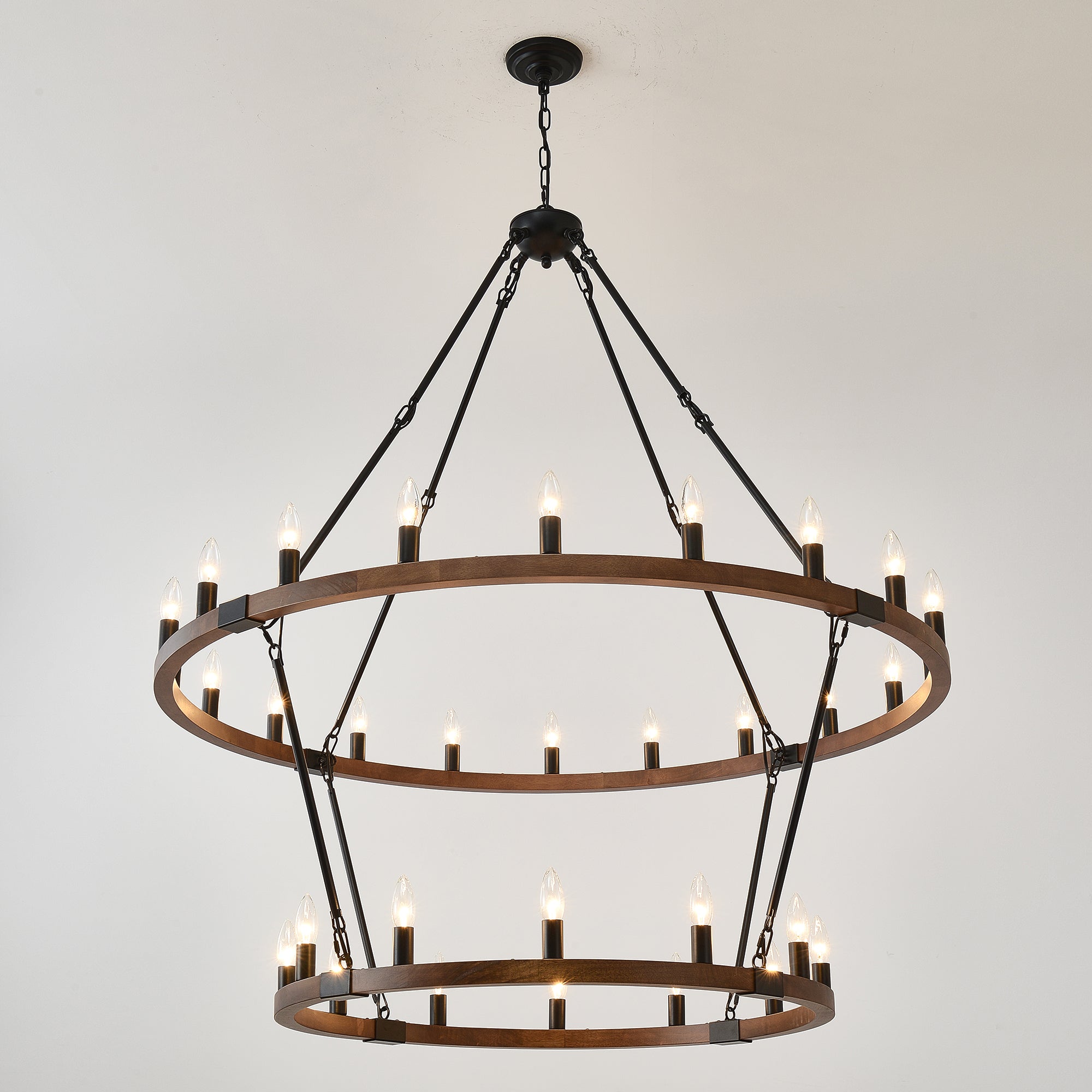 Large Solid Wood Wagon Wheel Chandelier - 32 Lights