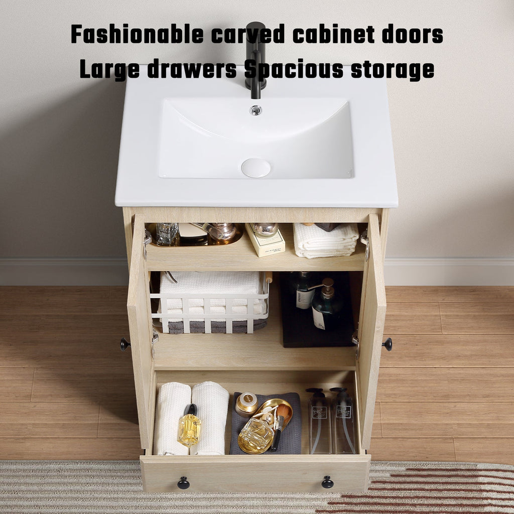 Wooden Bathroom Vanity Sink Base Cabinet - 24" Width