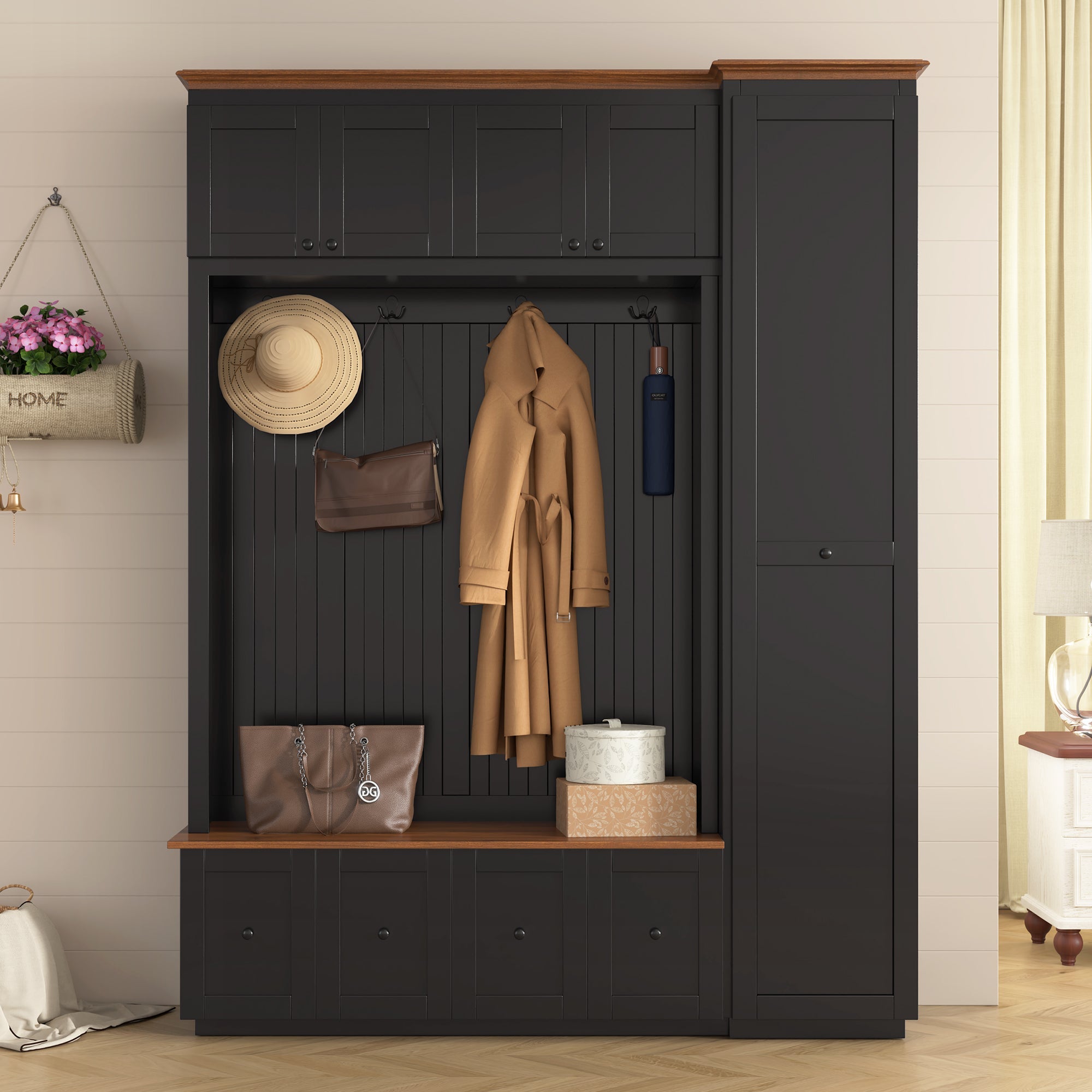 Vibe Haus 78.7"H Entryway Hall Tree with Storage Bench
