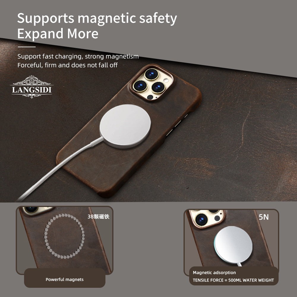 First-layer Cowhide Magnetic Protective Case For Phones