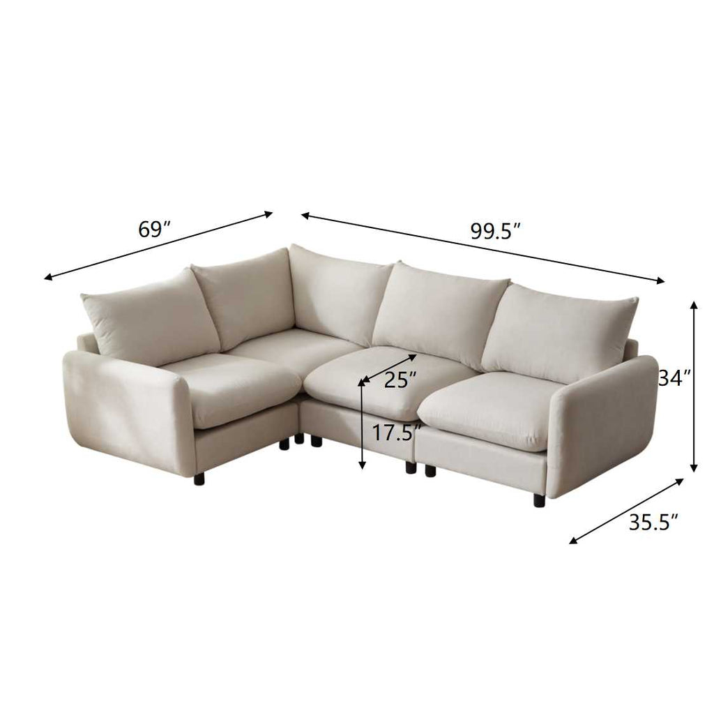 99 in. 4-Piece L Shaped Modular Free Combination Sectional Sofa