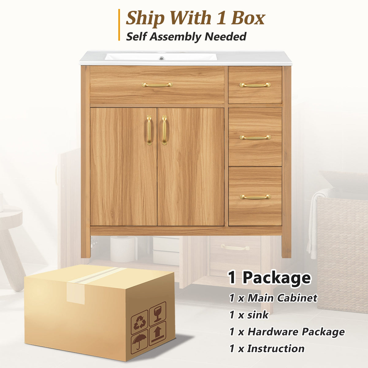 36" Wood Bathroom Vanity with Solid Wood Frame