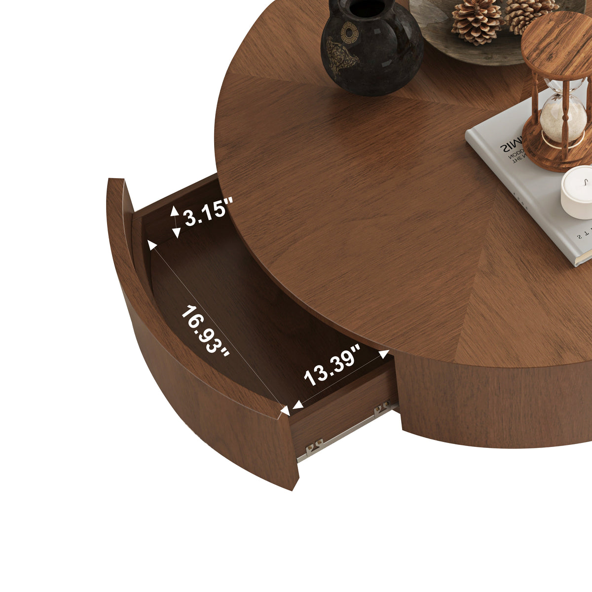 35.43 Inch Drum Shaped Round Coffee Table