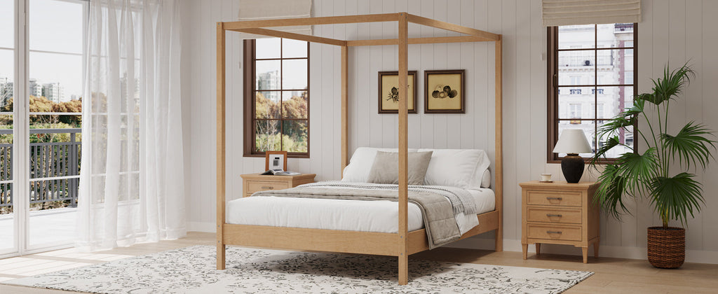 Solid Wood King Size Canopy Bed Frame