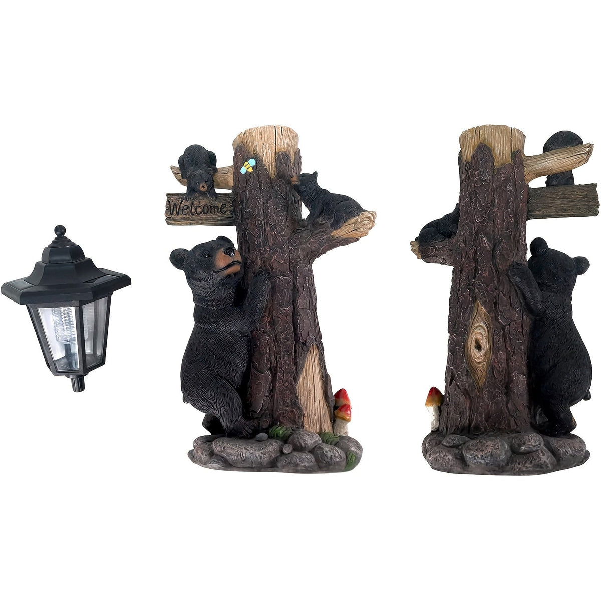 Black Bear Statue Welcome Sign with Solar Light