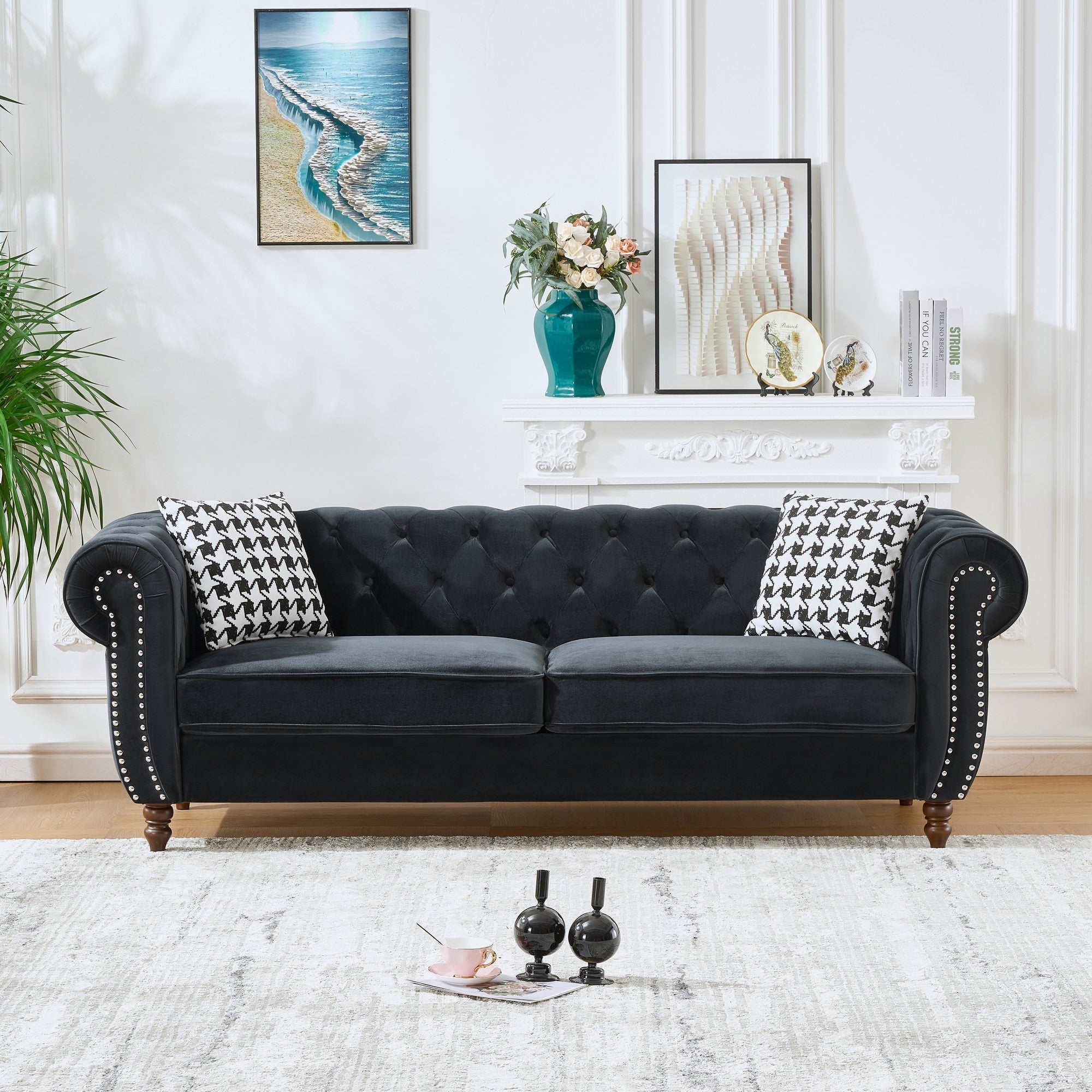 3+3 Seater Chesterfield Velvet Upholstered Sofa