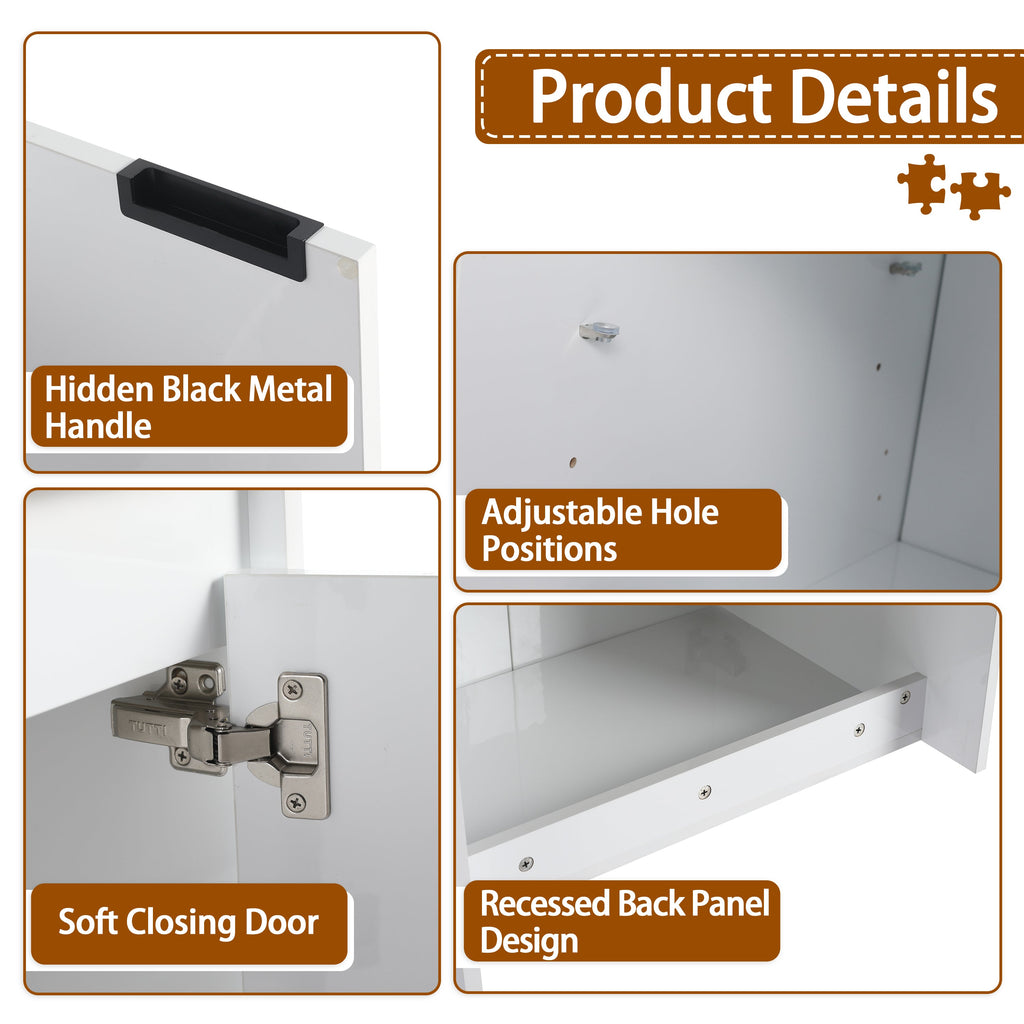 60" Bathroom Vanity With Resin Sink, Soft Close Doors and 1-Side Cabinet, Float Mounting Design, Glossy