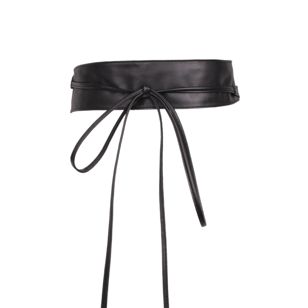 Womens Faux Leather Wide Waist Cincher With Lace-up Bow Detail Belt