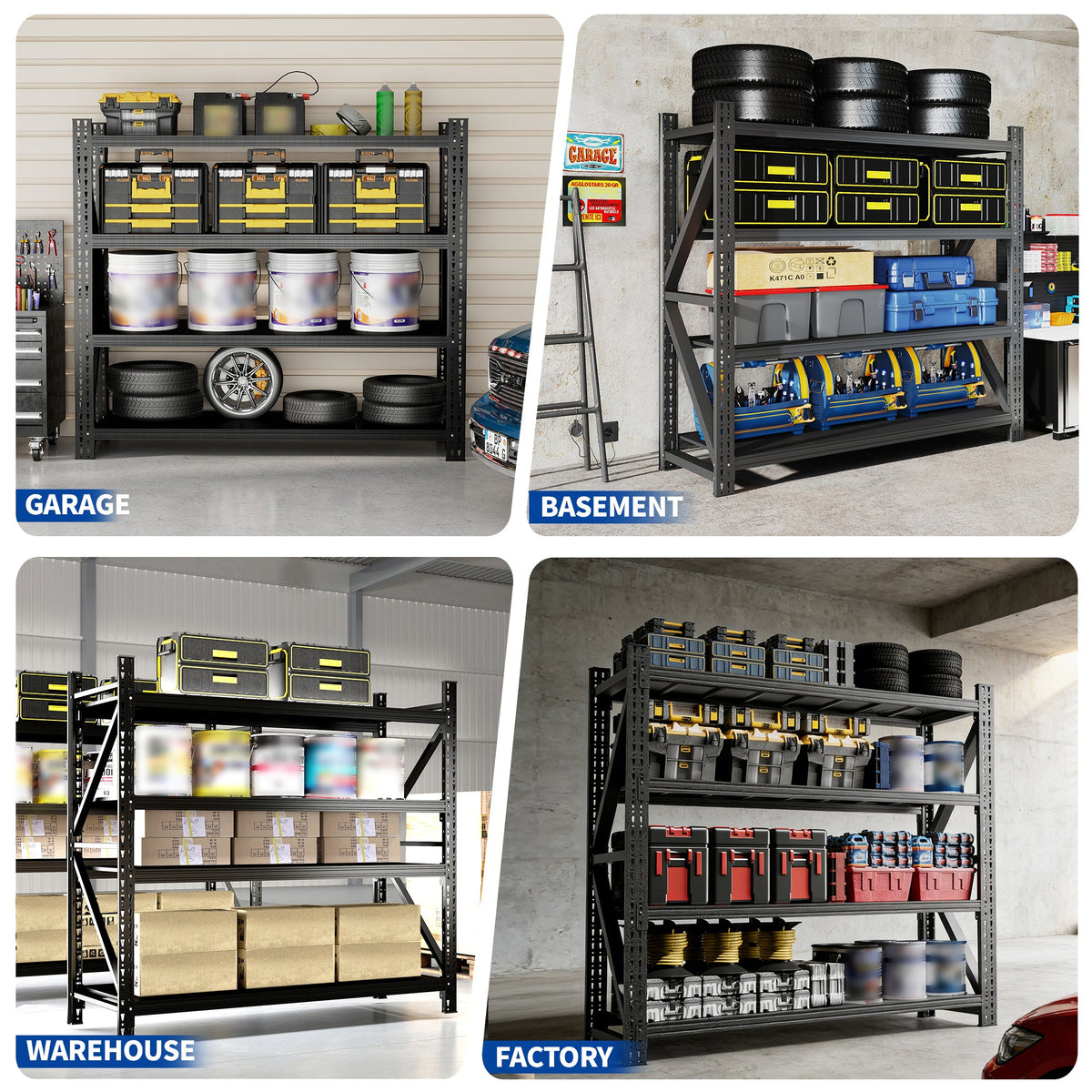 Heavy Duty Garage Shelving 6000LBS, Extra Wide Metal Adjustable Shelves