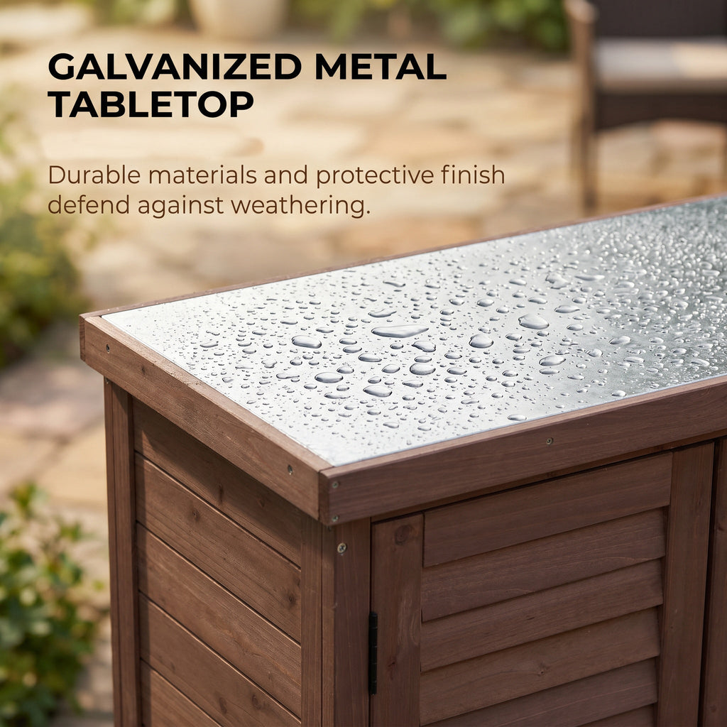 Potting Bench with Storage Cabinet and Metal Table Top