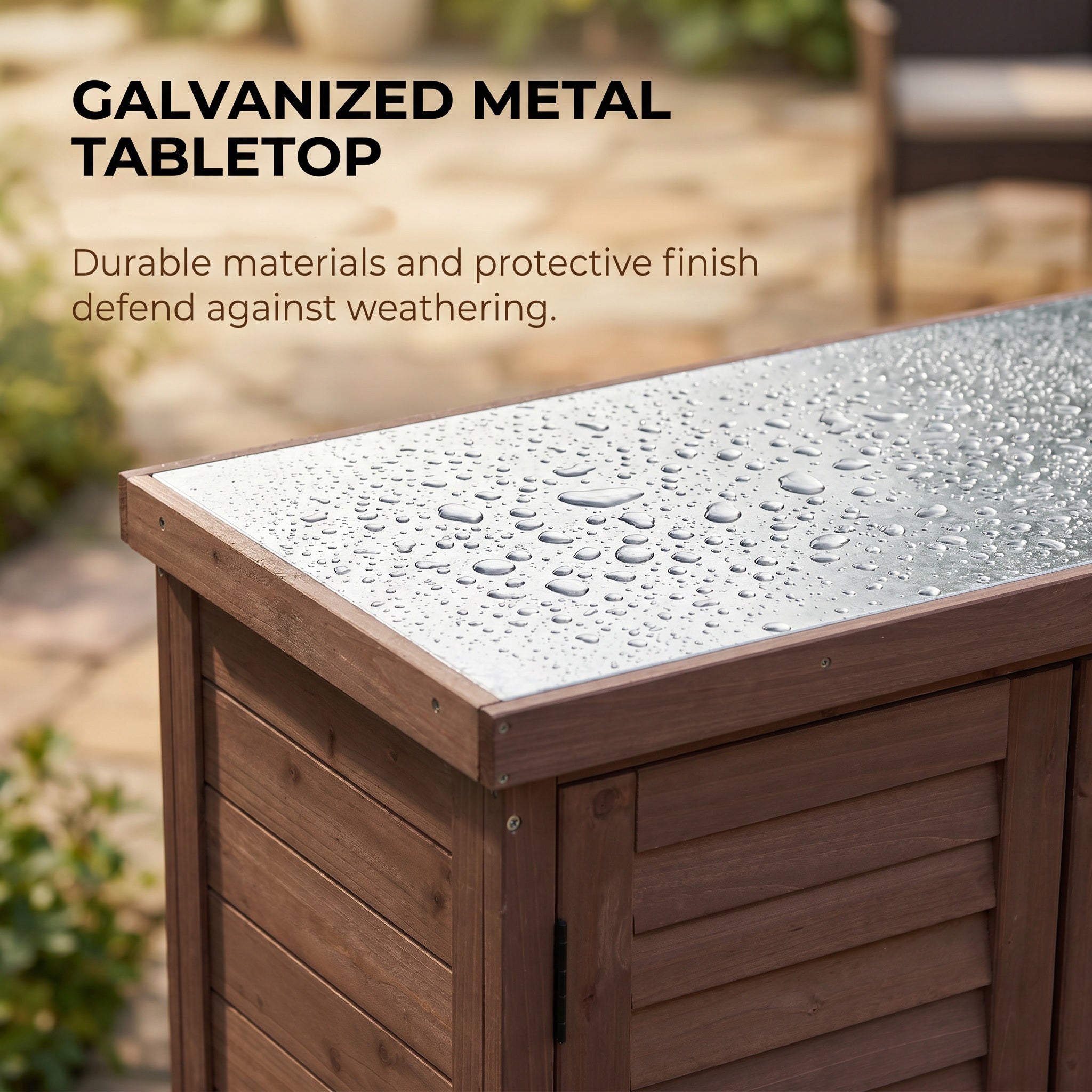 Potting Bench with Storage Cabinet and Metal Table Top