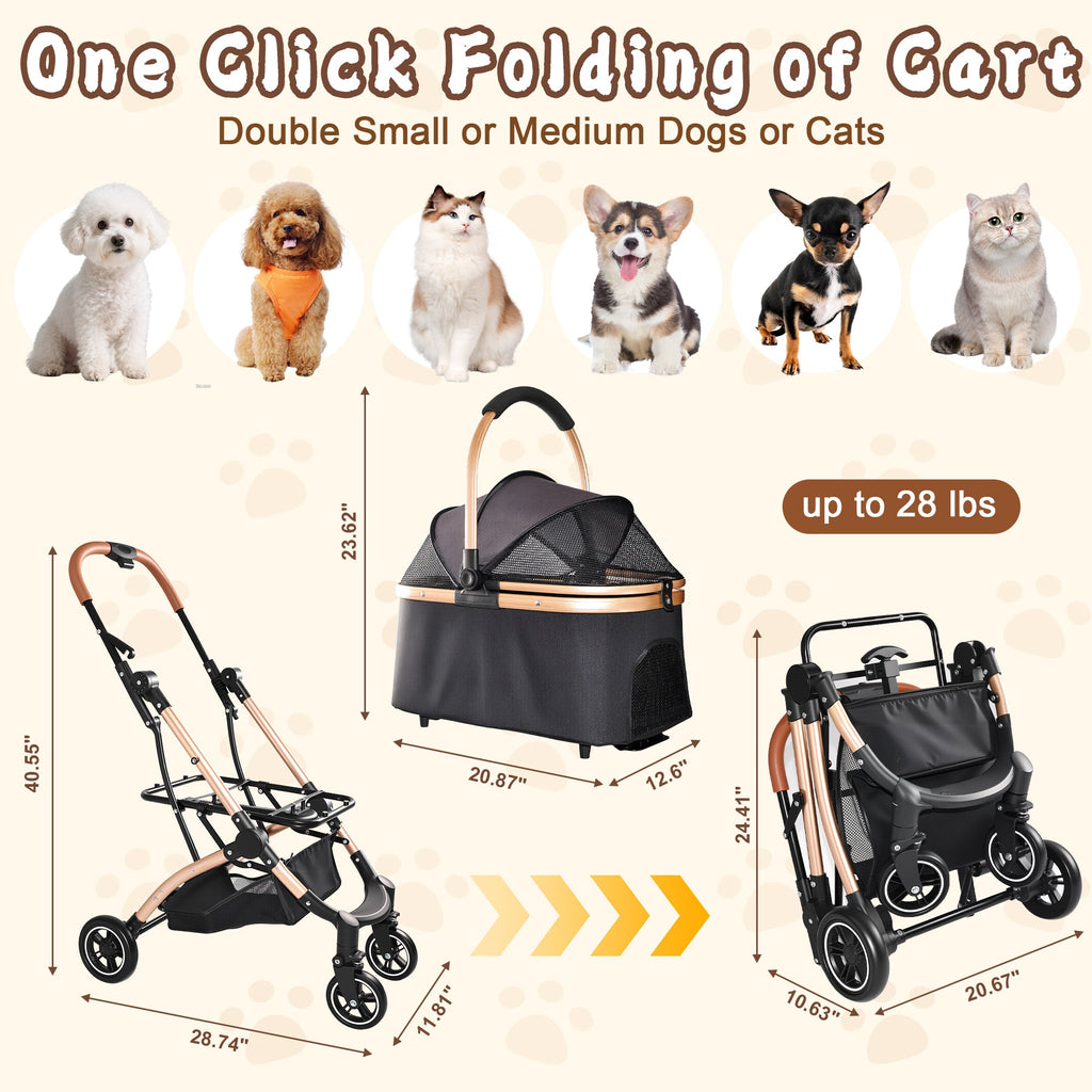 2-in-1 Detachable Pet Stroller for Dogs and Cats