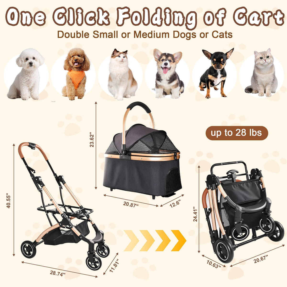 2-in-1 Detachable Pet Stroller for Dogs and Cats