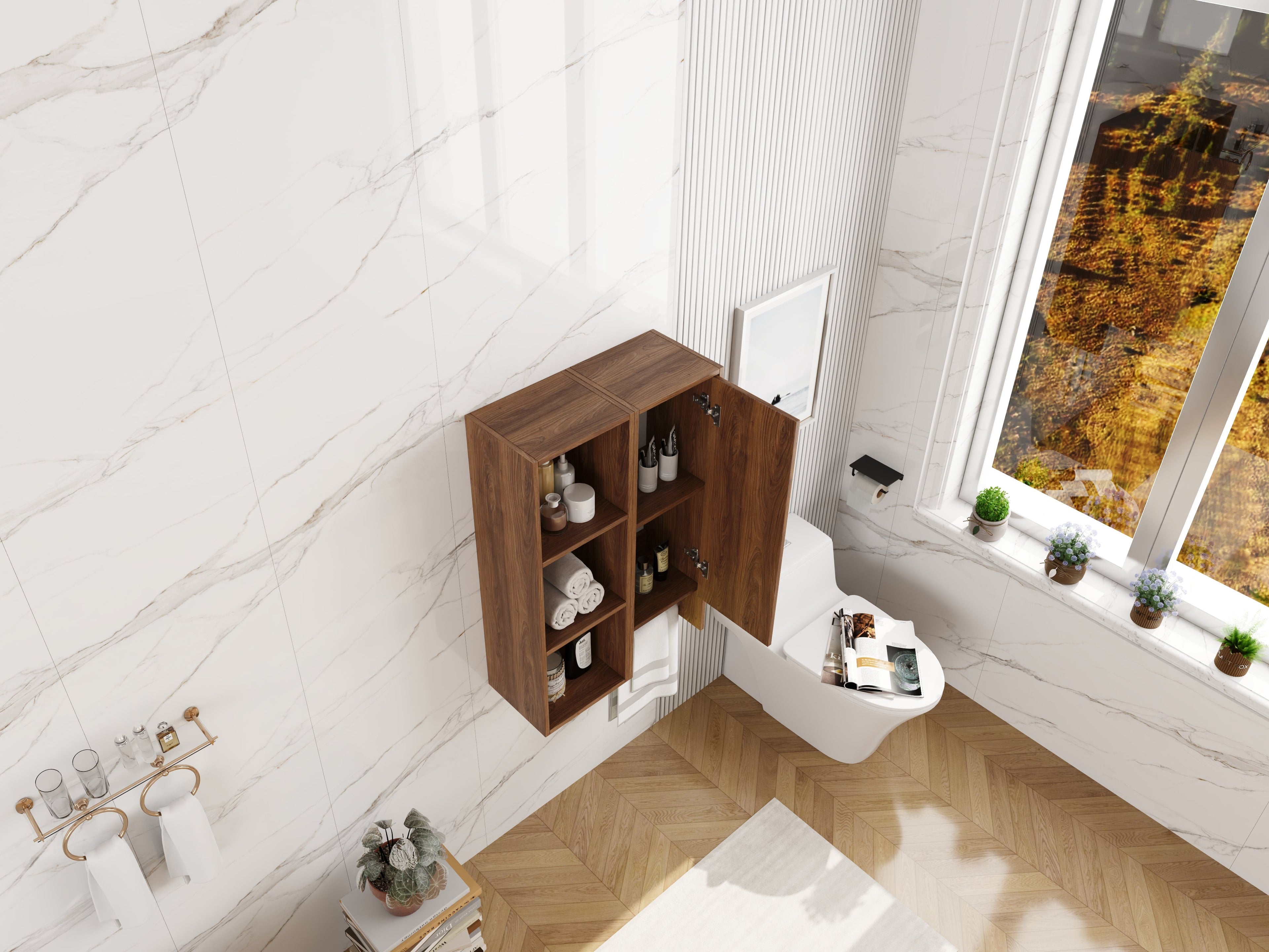 24 Inch Wall-Mounted Side Cabinet and Storage Shelves Combination