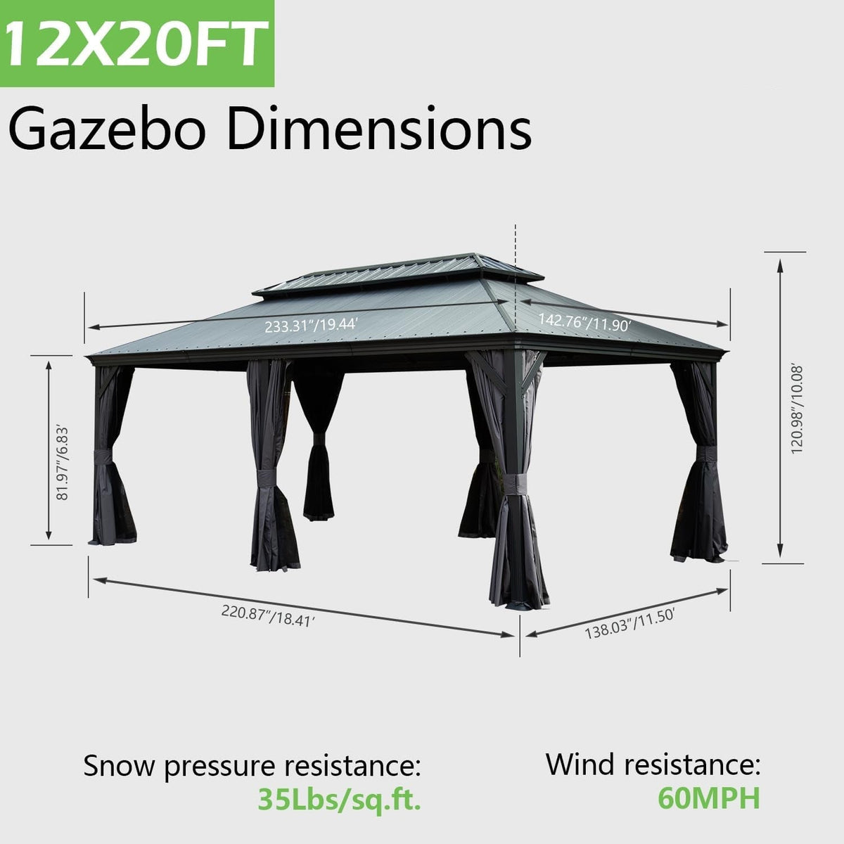 12'x20' Hardtop Gazebo with Resin Roof