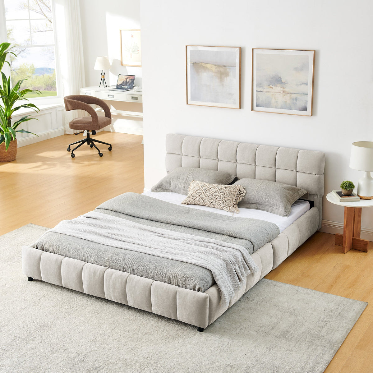 Queen Size Upholstered Bed with Storage