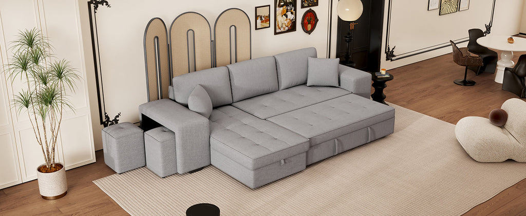 104.5" Pull Out Sleeper Sofa Reversible L-Shape Sectional Couch