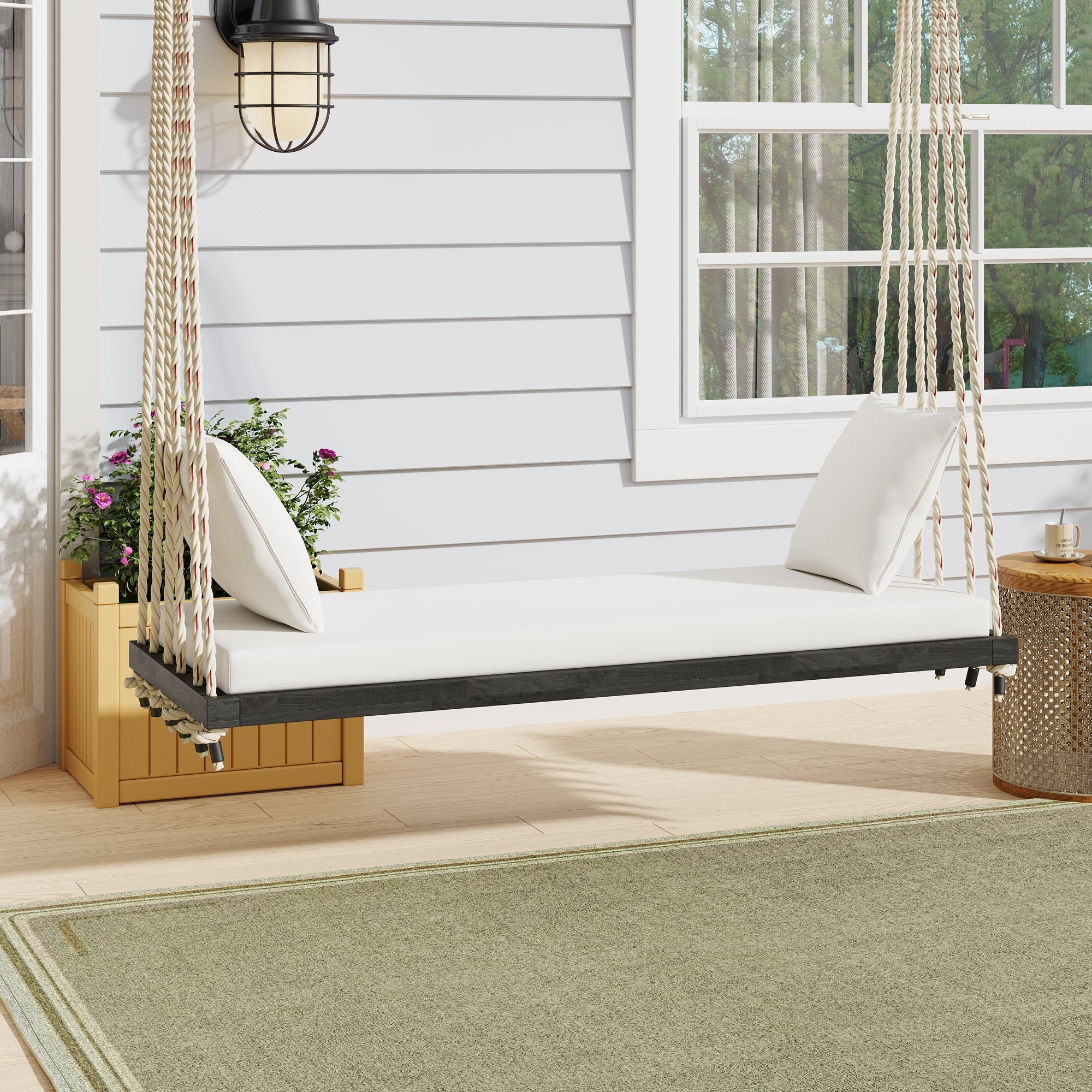 TOPMAX Patio Wooden Swing Chair, Hanging Porch Swing Bench