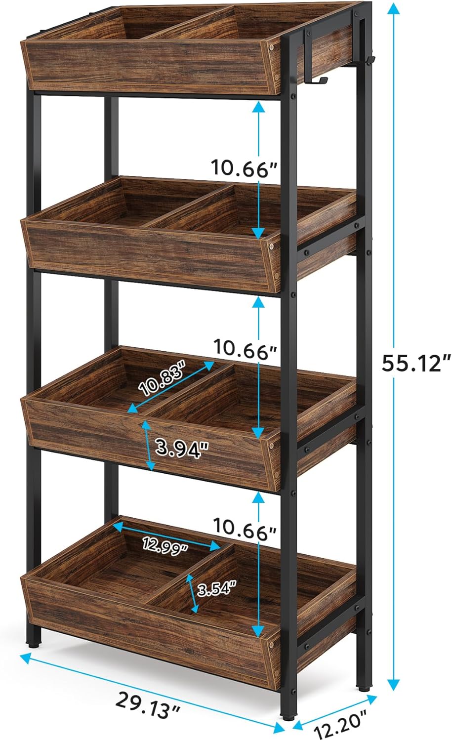 30 Inches 4-Tier Retail Display Rack with Hooks