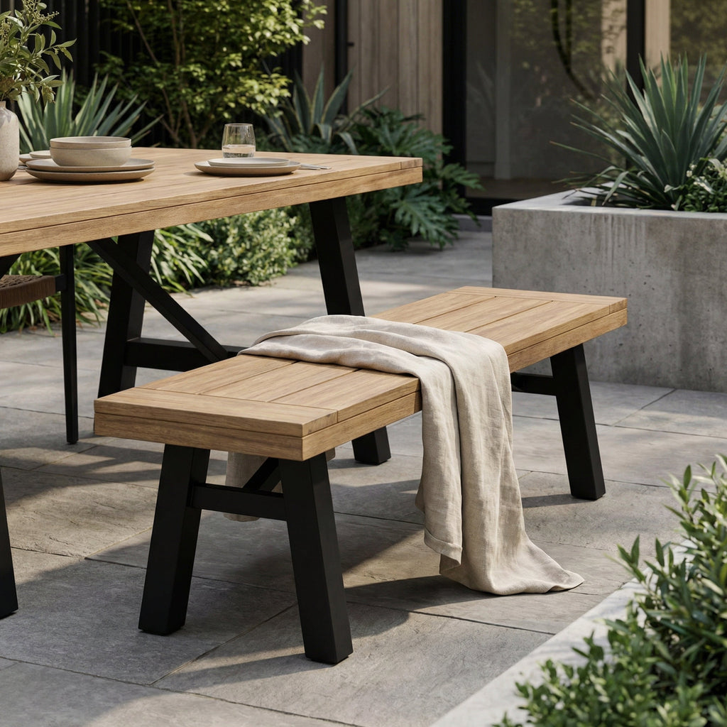Outdoor Bench with Slat Panel Design and Acacia Wood Frame