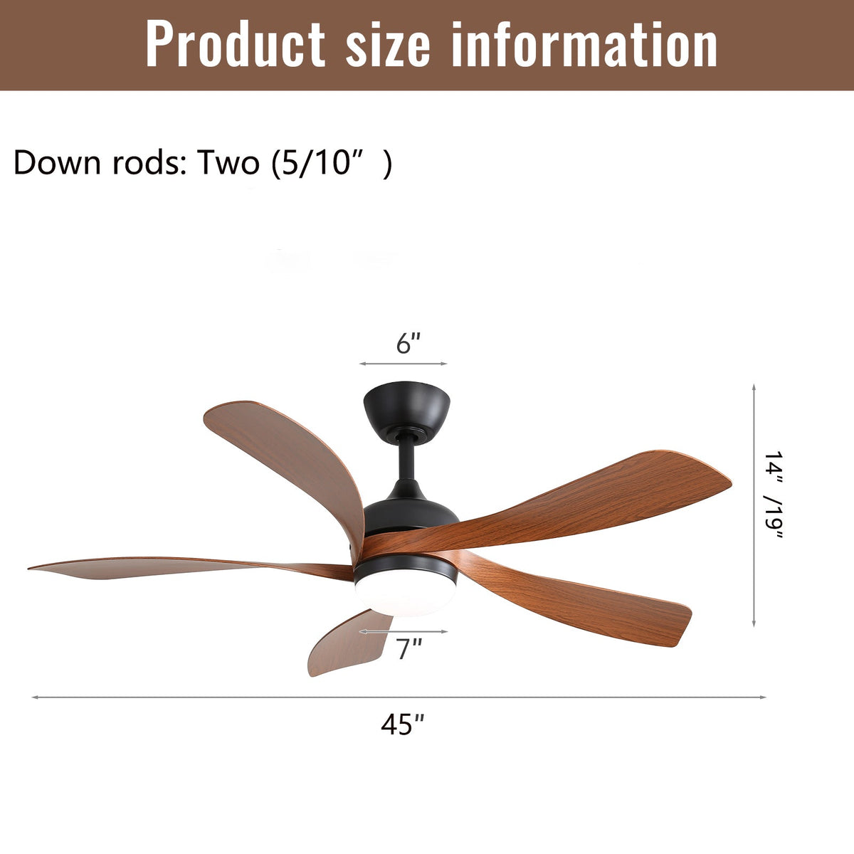 45 Inch Matte Ceiling Fan with LED Light