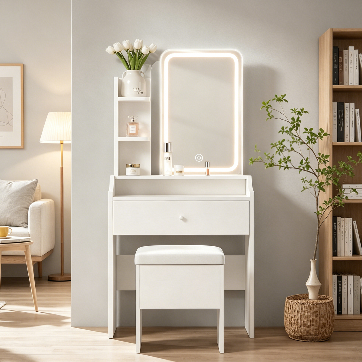 White Vanity Set With Smart LED Mirror
