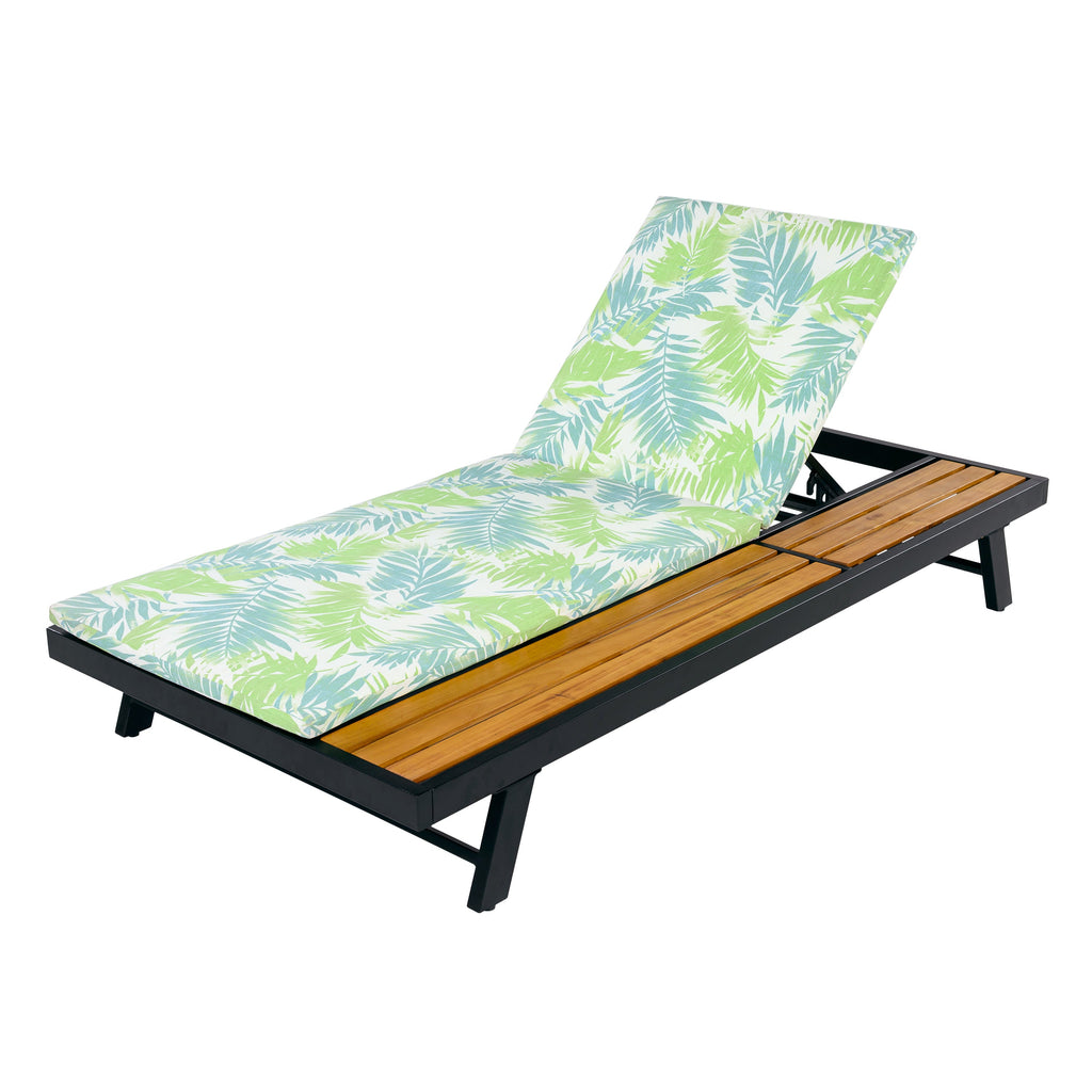 Black Iron + Teak Finish Outdoor Chaise Lounge Set
