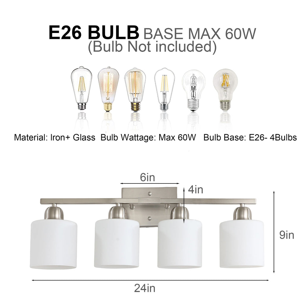 Modern 4-Light Bathroom Fixture with Nickel Finish and Milky