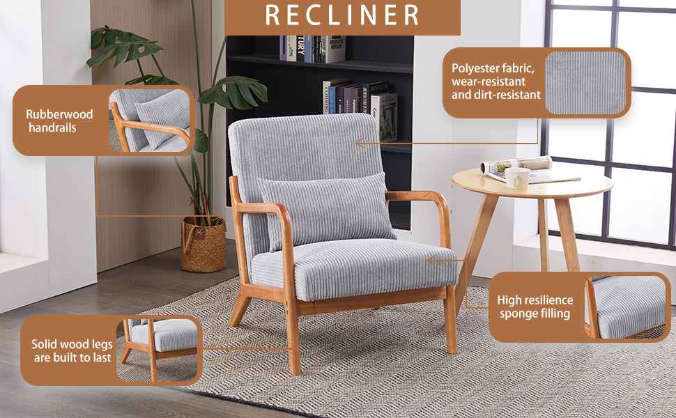 Mid-Century Modern Accent Chair with Solid Wood Frame